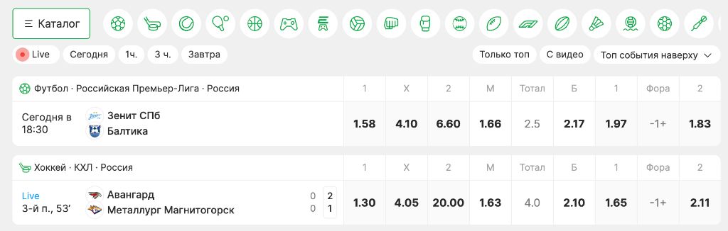 Ставки на хоккей КХЛ НХЛ в мобильном приложении